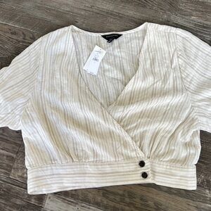Banana Republic Cream Tan Striped Wrap Style Crop Top Large
